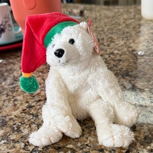 Ty White Polar Bear with Red and Green Hat